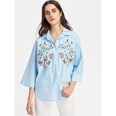 Модная блуза с цветочной вышивкой