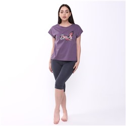 Комплект женский (футболка/бриджи), цвет фиолетовый/серый, размер 46