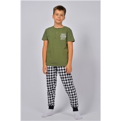 Пижама с брюками для мальчика 92219 Хаки/черная клетка