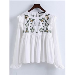Белая модная блуза с цветочной вышивкой