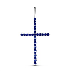 Подвеска-крест из серебра с нат.синей шпинелью родированная