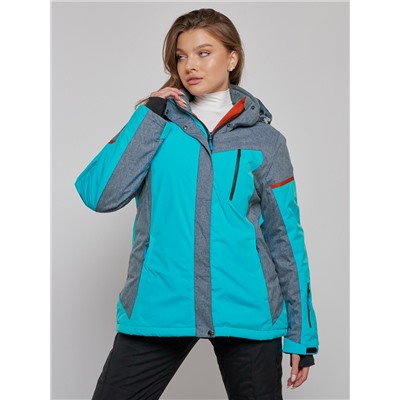 Горнолыжная куртка женская зимняя большого размера бирюзового цвета 2272-3Br