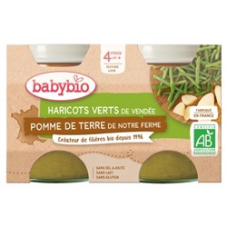 Babybio Haricots Verts Pomme de Terre 4 Mois et + Bio 2 Pots de 130 g