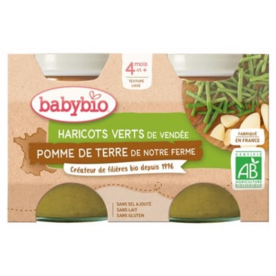 Babybio Haricots Verts Pomme de Terre 4 Mois et + Bio 2 Pots de 130 g