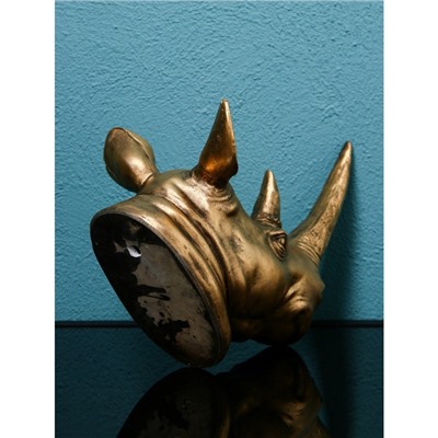 Настенная фигура "Голова носорога", полистоун, 28 см, золото, Иран, 1 сорт