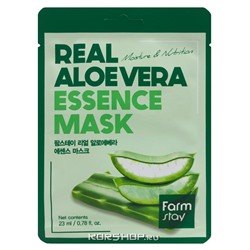 Тканевая маска с экстрактом алоэ Real Aloe Essence Mask FarmStay, Корея, 23 мл Акция