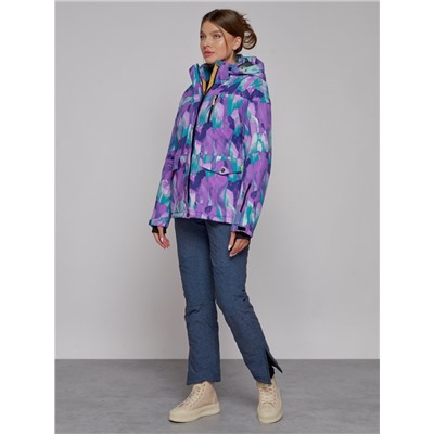 Горнолыжная куртка женская зимняя фиолетового цвета 2302-2F