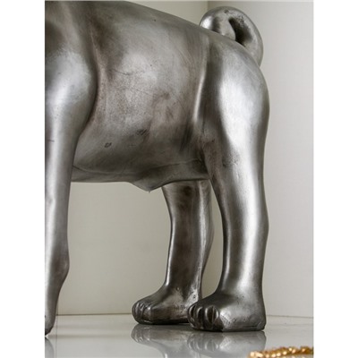 Фигура "Мопс", полистоун, 48 см, серебро, 1 сорт, Иран