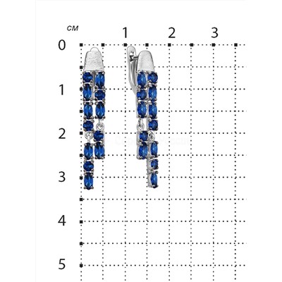 Серьги из серебра с пл.кварцем цв.сапфир родированные