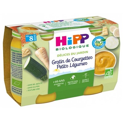 HiPP D?lices du Jardin Gratin de Courgettes Petits L?gumes d?s 8 Mois Bio 2 Pots