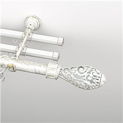 Карниз металлический стыкованный с U-шинами и наконечниками "Версаль", 3-рядный, белое золото, гладкая труба, ø 25 мм (kn-775)
