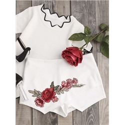 Модные шорты-юбка с цветочной вышивкой
