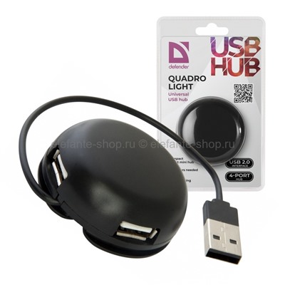 Разветвитель HUB USB 2.0 Defender Quadro Light 4Port Black (UM)