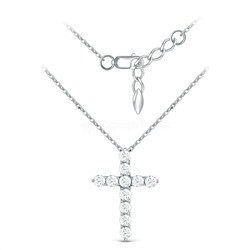 Колье крест из серебра с фианитами родированное