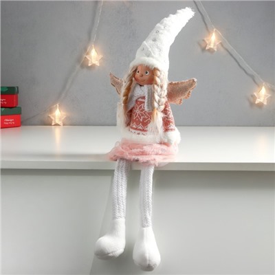 Кукла интерьерная "Ангелочек с косичками, в розовой юбке" длинные ножки 52х20х10 см