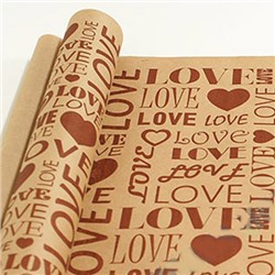 Крафт бумага "LOVE" коричневые цв.на коричневом фоне 70 см*8,5 м ±10 см / КК0003 /