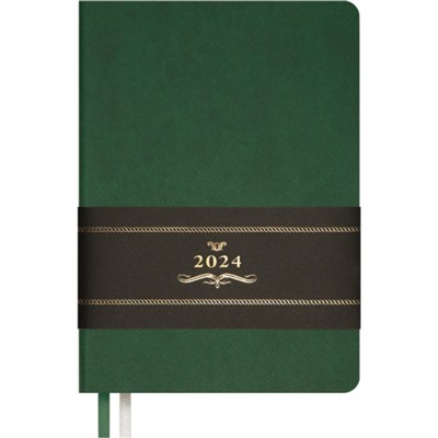 Ежедневник датированный 2024 A5 176 листов, deVENTE.Nobile, мягкая обложка из искусственной кожи, ляссе, кремовый блок 70 г/м2, зелёный
