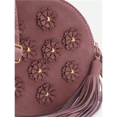 Модная круглая сумка с бахромой и цветками