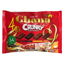 Шоколадное ассорти (4 вида) Ghana Crunky Lotte, Япония, 129 г. Срок до 31.10.2023.Распродажа