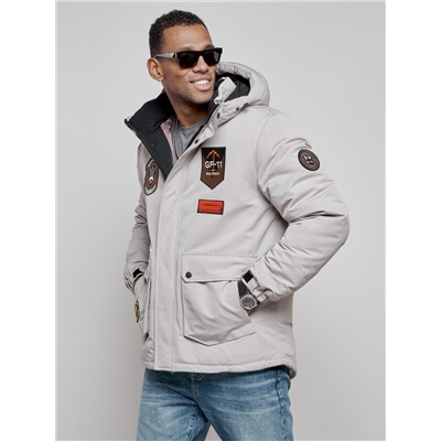 Куртка мужская зимняя с капюшоном молодежная серого цвета 88917Sr