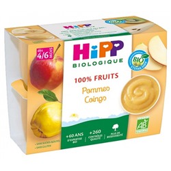 HiPP 100% Fruits Pommes Coings d?s 4-6 Mois Bio 4 Pots