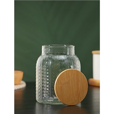 Банка стеклянная для сыпучих продуктов с бамбуковой крышкой BellaTenero «Эко. Хрусталик», 1 л, 11×14,5 см