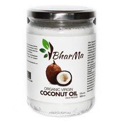 Кокосовое масло органик 100% натуральное, первый холодный отжим, нерафинированное BharMa, 500 мл