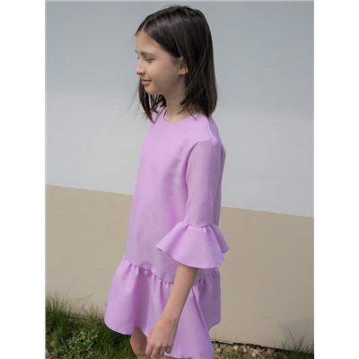 Сиреневое платье с воланами для девочки 84214-ДН22