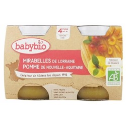 Babybio Mirabelles Pomme 4 Mois et + Bio 2 Pots de 130 g