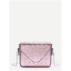Розовая модная сумка на цепочке с блестками