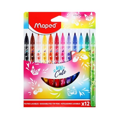 Фломастеры 12 цветов Maped MINI CUTE, смываемые, декорированные, картонная упаковка