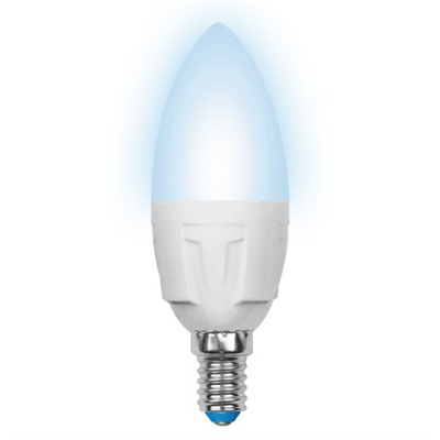 LED-C37-7W/NW/E14/FR PLP01WH Лампа светодиодная. Форма "свеча", матовая. Серия Palazzo. Белый свет. Картон. ТМ Uniel.