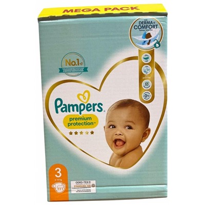 Pampers Premium Protection Mega Pack 111 Couches Taille 3 (6-10 kg)