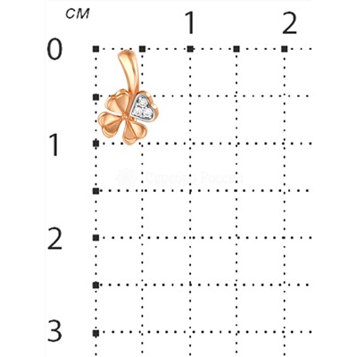 Подвеска из золочёного серебра с фианитами - Четырехлистник, 1 см