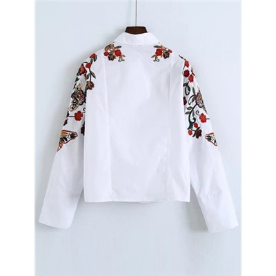 Белая модная блуза с цветочной вышивкой рукав летучая мышь