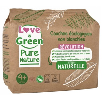 Love and Green Couche ?cologiques Pure Nature 35 Couches Taille 4+ Maxi (9 ? 20 kg)