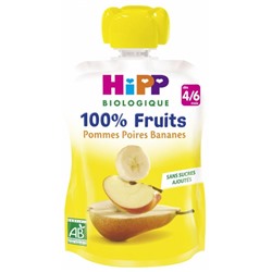 HiPP 100% Fruits Gourde Pommes Poires Bananes d?s 4-6 Mois Bio 90 g