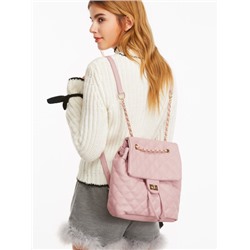 Розовый кожаный стёганый рюкзак на кулиске