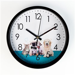 Часы настенные, серия: Интерьер, "Котенок и щенята", плавный ход, d-20 см