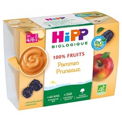 HiPP 100% Fruits Pommes Pruneaux d?s 4-6 Mois Bio 4 Pots
