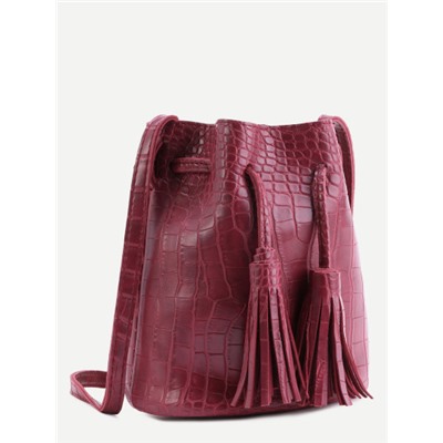 Бордовая модная PU сумка-кисет с крокодиловым принтом