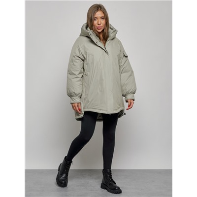 Зимняя женская куртка модная с капюшоном салатового цвета 52311Sl
