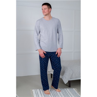 Пижама мужская из футболки с длинным рукавом и брюк из кулирки Генри макси синий