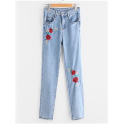 Модные джинсы с цветочной вышивкой