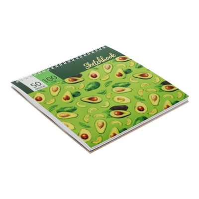 Скетчбук Calligrata, 195 х 195 мм, 50 листов, твёрдая обложка, "Авокадо", металлизированный картон с объёмным рисунком, блок 100 г/м2