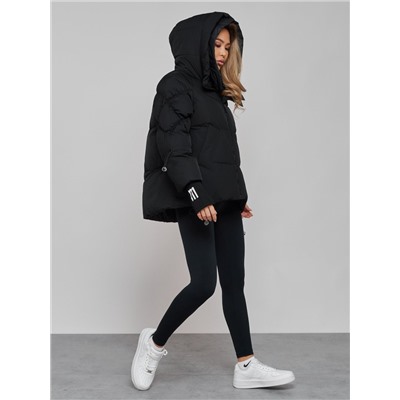 Зимняя женская куртка модная с капюшоном черного цвета 52306Ch