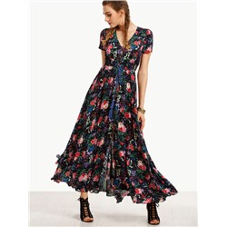 Длинное платье с цветочным принтом с воланами