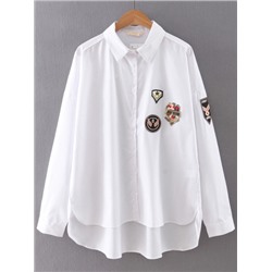 Белая асимметричная блуза с аппликацией