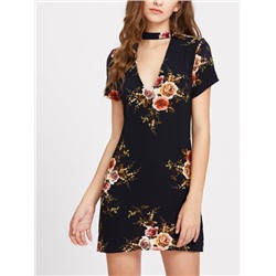 Модное шифоновое платье с цветочным принтом и V-образным вырезом