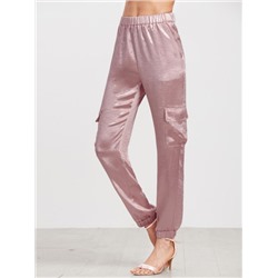 Розовые шелковистые брюки с эластичной талией